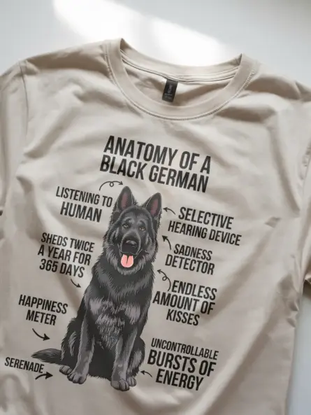 Black german shepherd shirt, anatomy dog shirt, german shepherd dog shirt – natural