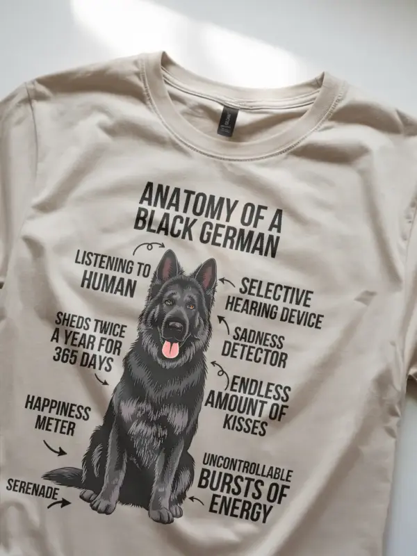 Black german shepherd shirt, anatomy dog shirt, german shepherd dog shirt – natural