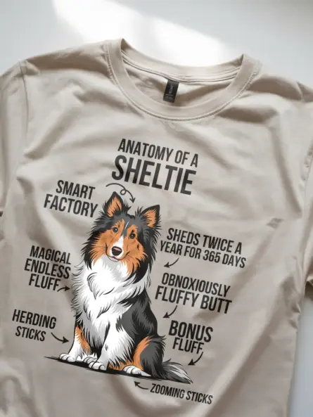 Sheltie shirt, anatomy dog shirt, fluffy dog shirt – natural
