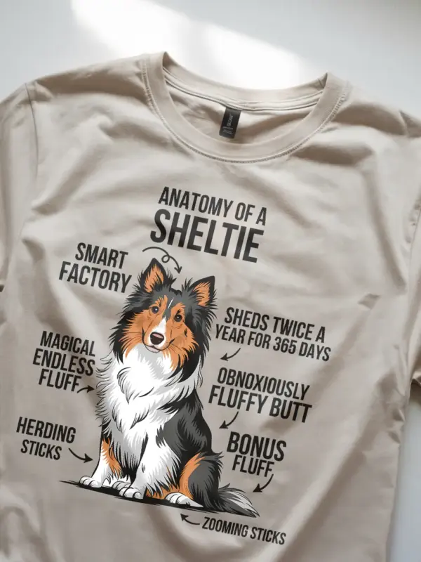 Sheltie shirt, anatomy dog shirt, fluffy dog shirt – natural