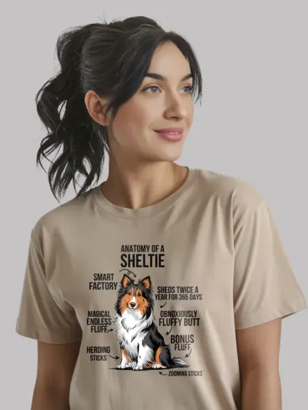 Sheltie shirt, anatomy dog shirt, fluffy dog shirt – natural