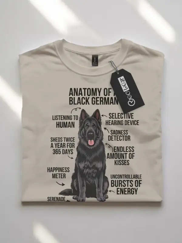 Black german shepherd shirt, anatomy dog shirt, german shepherd dog shirt – natural