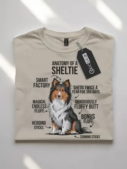 Sheltie shirt, anatomy dog shirt, fluffy dog shirt – natural