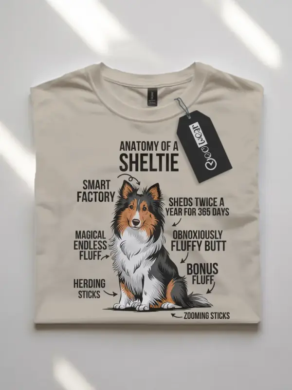 Sheltie shirt, anatomy dog shirt, fluffy dog shirt – natural