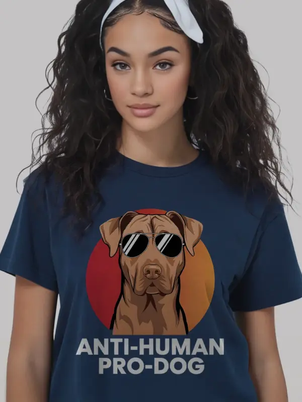Anti-human pro-dog shirt in navy – dog humor shirt, animal lover gift