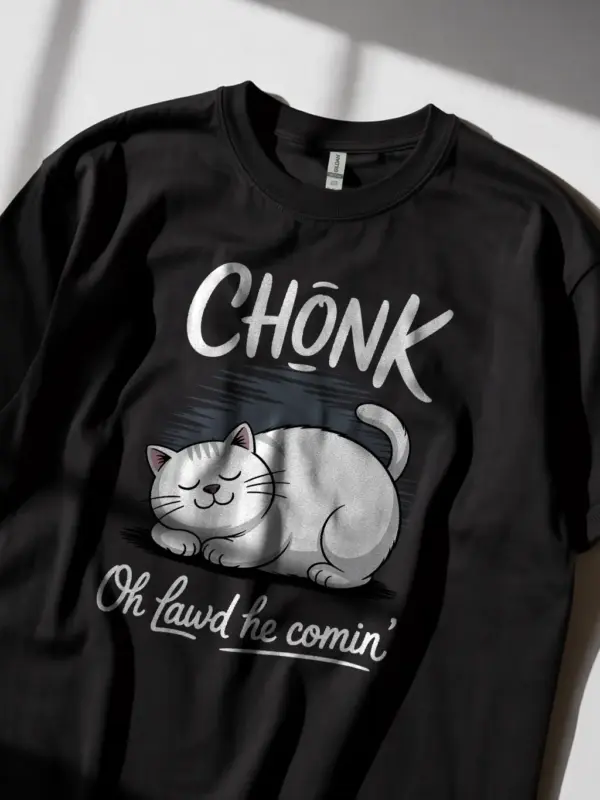 Oh lawd he comin' chonk cat shirt in black – funny cat lover tee