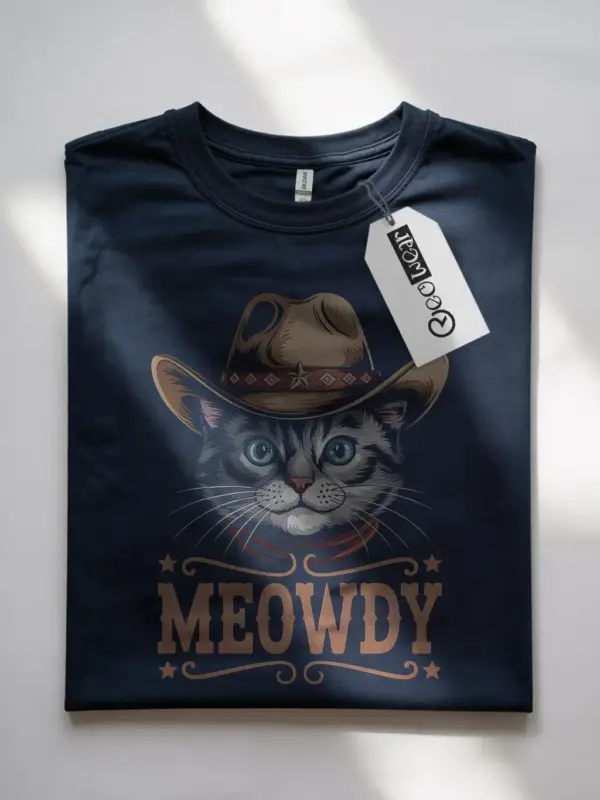 Navy ojos azules cat meowdy shirt – cute western cat t-shirt