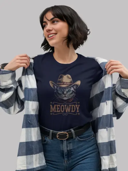 Navy ojos azules cat meowdy shirt – cute western cat t-shirt