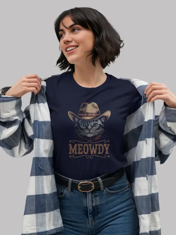 Navy ojos azules cat meowdy shirt – cute western cat t-shirt