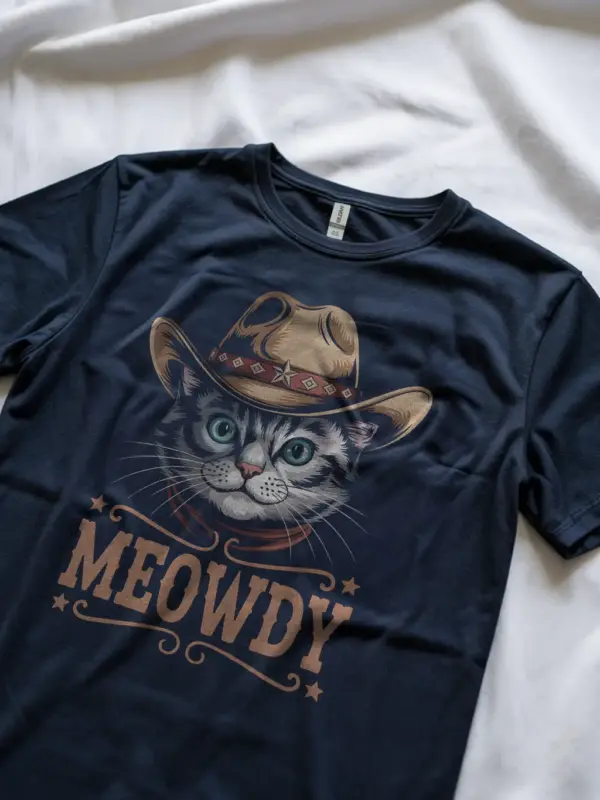 Navy ojos azules cat meowdy shirt – cute western cat t-shirt