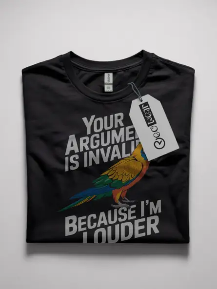 Your Argument Is Invalid Macaw T-Shirt in Black – Funny Parrot Lover Gift, Harlequin Macaw Shirt