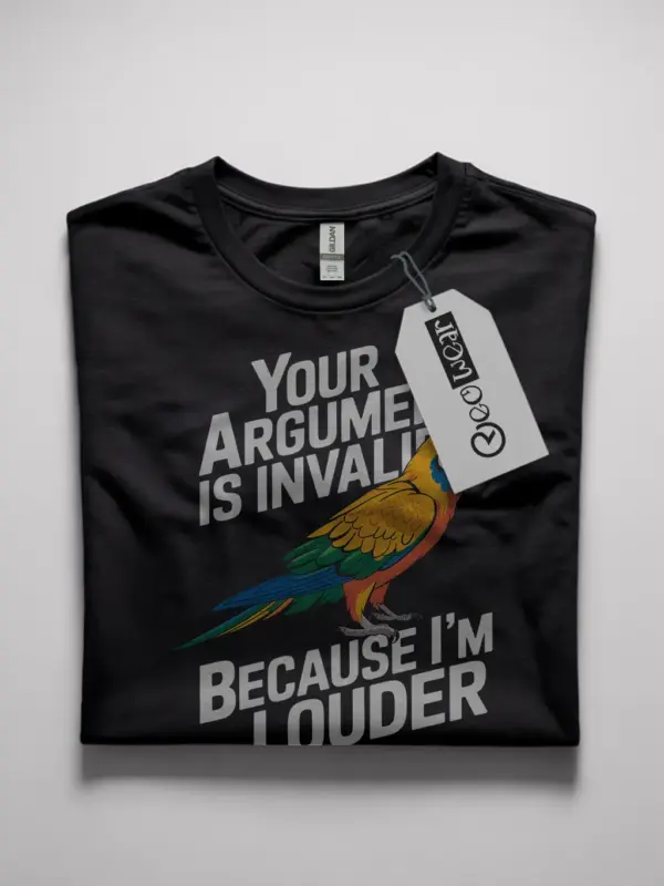 Your argument is invalid macaw t-shirt in black – funny parrot lover gift, harlequin macaw shirt