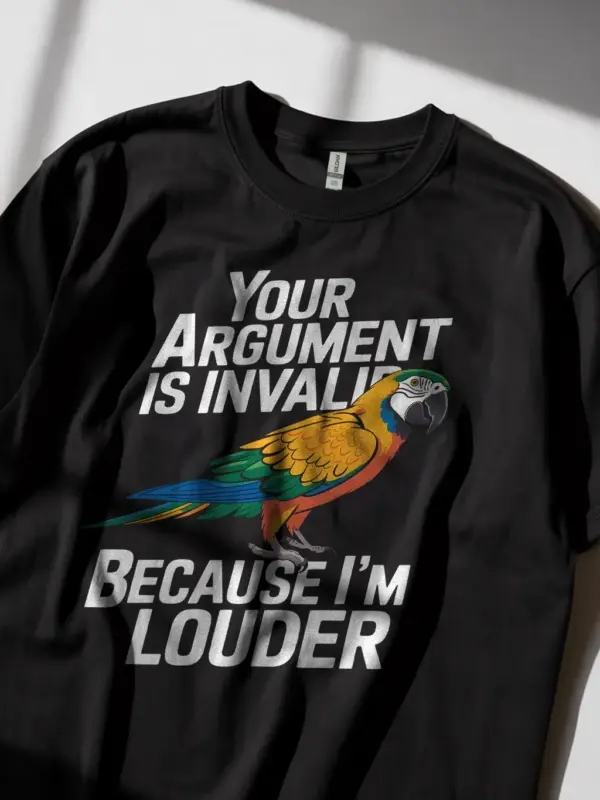 Your argument is invalid macaw t-shirt in black – funny parrot lover gift, harlequin macaw shirt