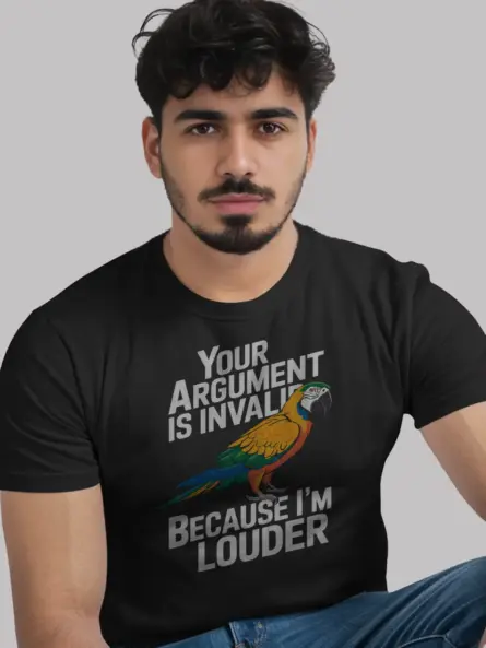 Your argument is invalid macaw t-shirt in black – funny parrot lover gift, harlequin macaw shirt