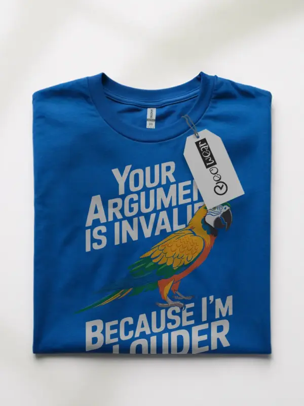 Royal blue macaw t-shirt – your argument is invalid shirt for bird lovers