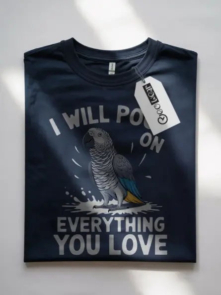 Navy african grey shirt – pet bird humor tee