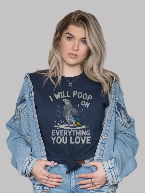 Navy african grey shirt – pet bird humor tee