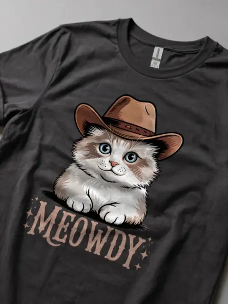 Dark heather ragdoll cat meowdy shirt – western cat mom dad tee
