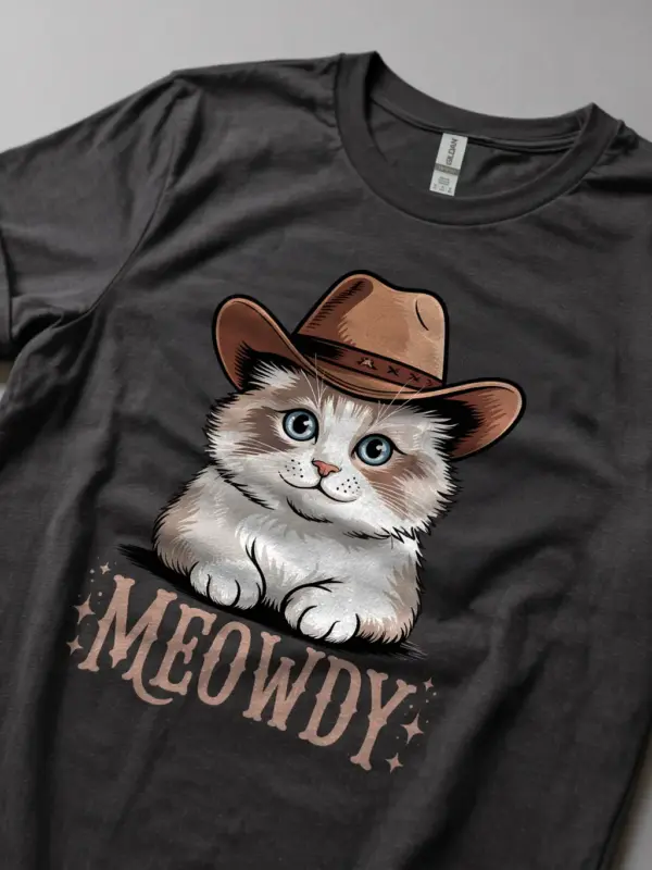 Dark heather ragdoll cat meowdy shirt – western cat mom dad tee
