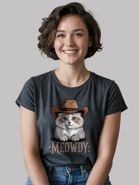 Dark heather ragdoll cat meowdy shirt – western cat mom dad tee