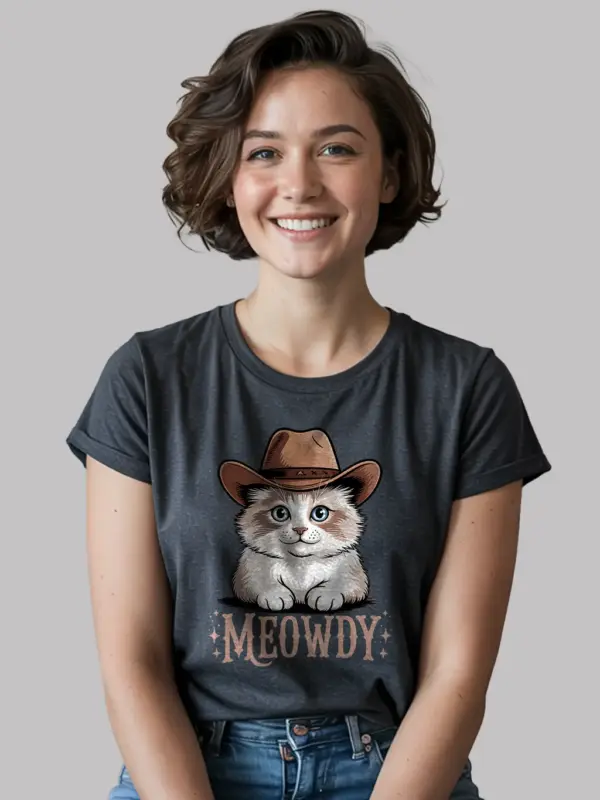 Dark heather ragdoll cat meowdy shirt – western cat mom dad tee