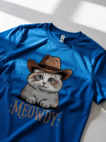 Royal blue ragdoll cat meowdy shirt – funny texas meme tee