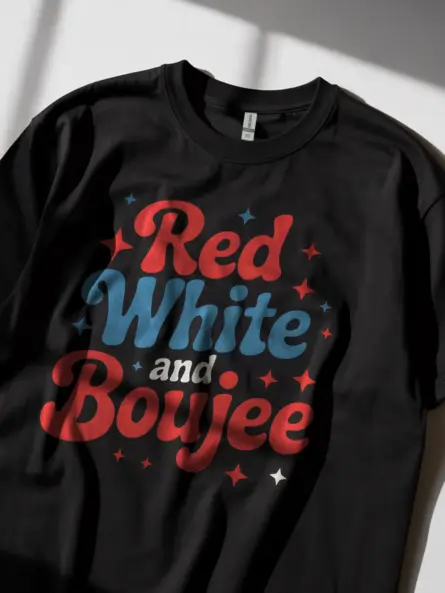 Red white and boujee shirt, 4th of july shirt, retro patriotic shirt for women – black