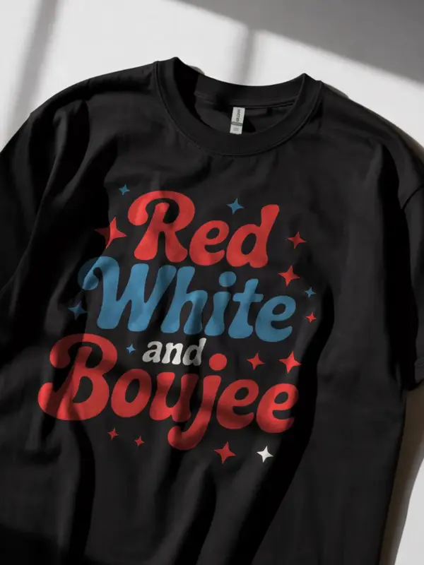 Red white and boujee shirt, 4th of july shirt, retro patriotic shirt for women – black