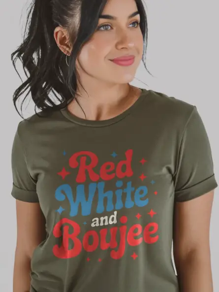 Red white and boujee shirt, independence day shirt, boujee shirt for women – military green