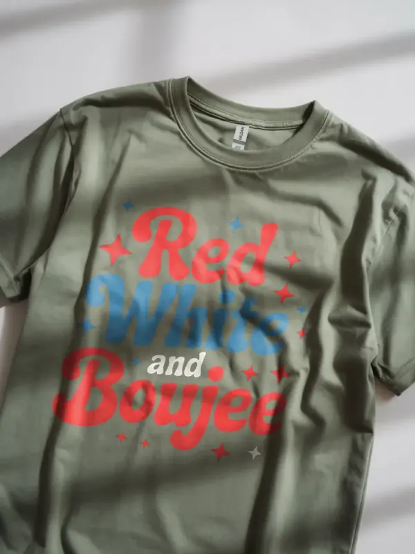 Red white and boujee shirt, independence day shirt, boujee shirt for women – military green