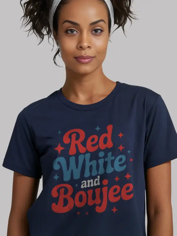 Red white and boujee shirt, retro patriotic shirt, july 4th shirt for women – navy