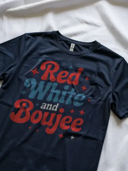 Red white and boujee shirt, retro patriotic shirt, july 4th shirt for women – navy
