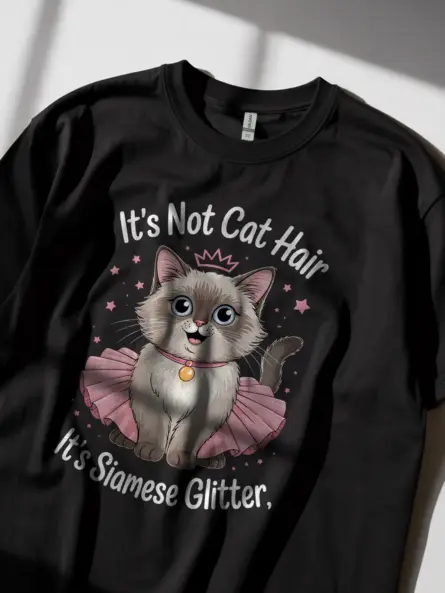 Siamese glitter shirt in black – funny cat tee
