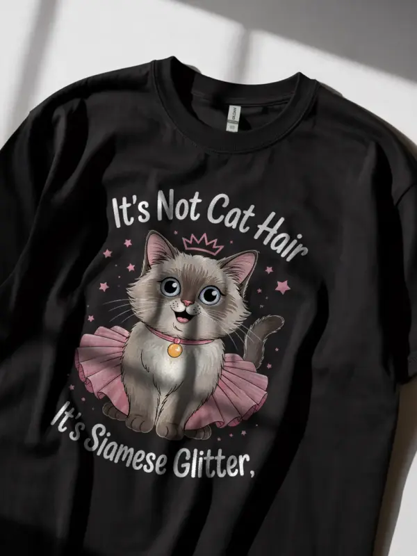 Siamese glitter shirt in black – funny cat tee