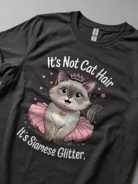 Dark heather siamese glitter shirt – cute cat lover tee