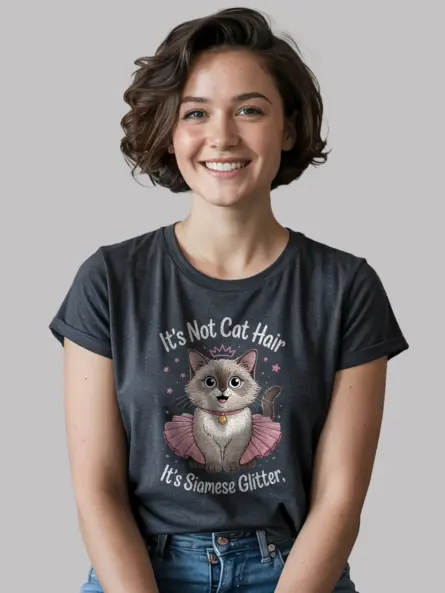 Dark heather siamese glitter shirt – cute cat lover tee