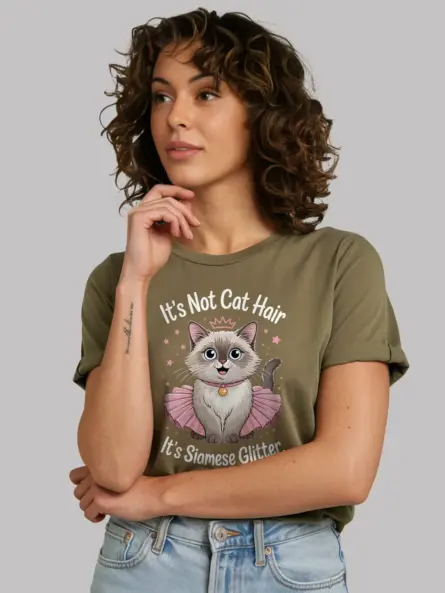 Military green siamese glitter shirt – pet cat mom dad tee