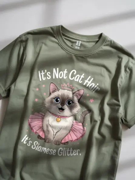 Military green siamese glitter shirt – pet cat mom dad tee