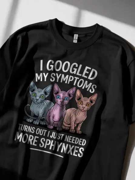 Sphynx cat symptoms shirt in black – funny tee for cat lovers