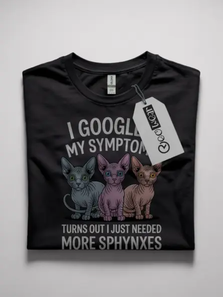 Sphynx cat symptoms shirt in black – funny tee for cat lovers