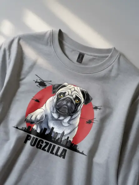 Sport grey cinematic pugzilla tee with japanese text