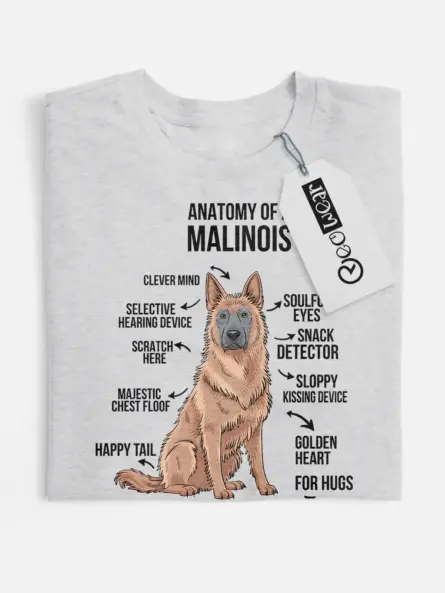 Sport grey funny belgian malinois shirt with labeled dog parts