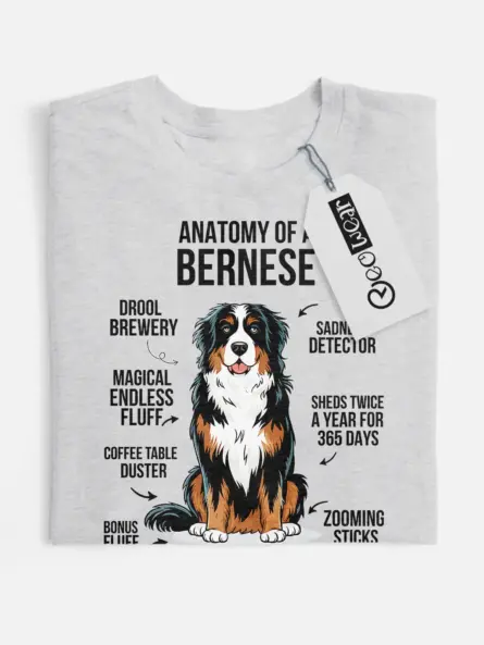Bernese mountain dog t-shirt – ultimate funny infographic design in sport grey