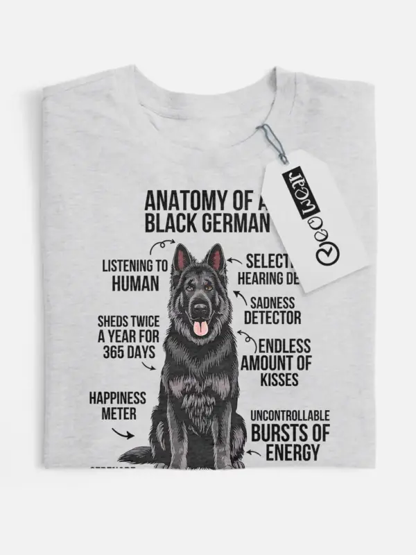 Black german shepherd t-shirt – funny infographic design in sport grey