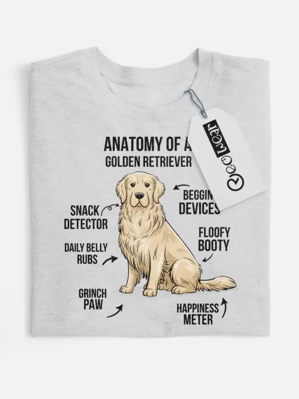 Golden retriever shirt, cartoon dog shirt, retriever infographic tee – sport grey