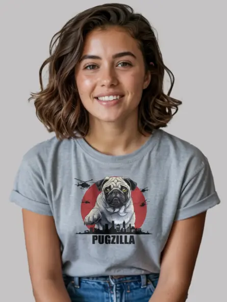 Sport grey cinematic pugzilla tee with japanese text