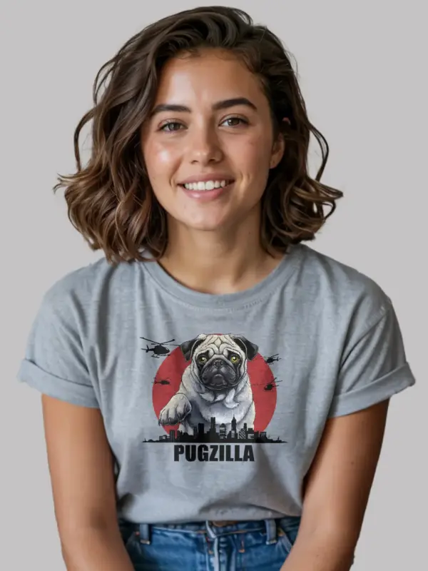 Sport grey cinematic pugzilla tee with japanese text