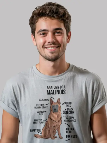Sport grey funny belgian malinois shirt with labeled dog parts