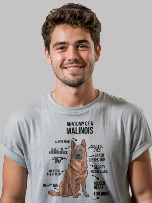 Sport grey funny belgian malinois shirt with labeled dog parts
