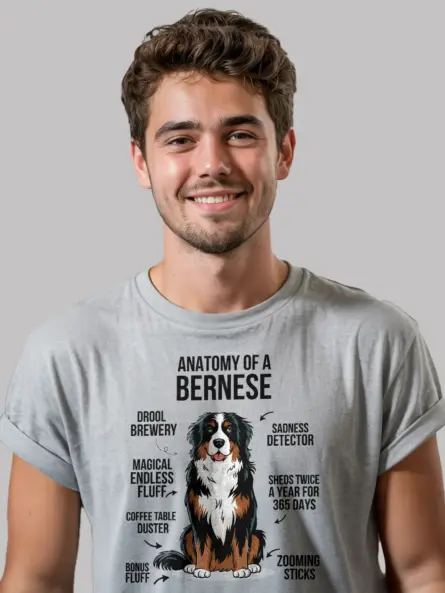 Bernese mountain dog t-shirt – ultimate funny infographic design in sport grey